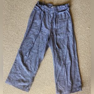 Flared Linen pants - (capri-length) denim blue, blended with rayon